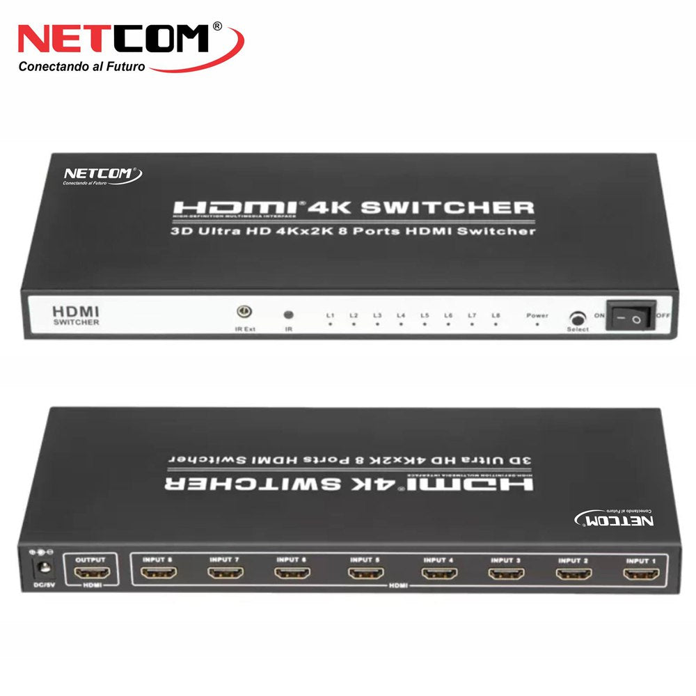 Switch HDMI 2.0 8 Puertos 4K 60Hz 3D HDR HDCP 2.2 8x1 18GBps NETCOM S1575