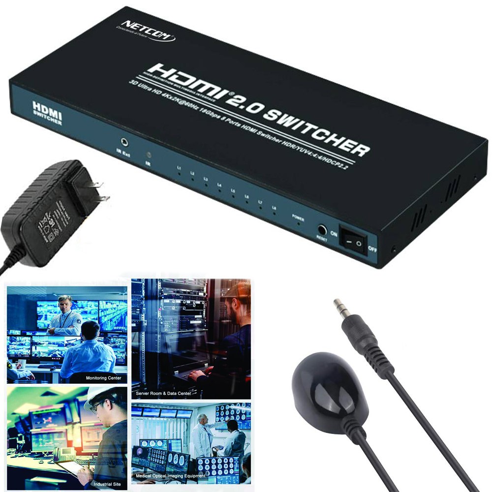 Switch HDMI 2.0 8 Puertos 4K 60Hz 3D HDR HDCP 2.2 8x1 18GBps NETCOM S1575