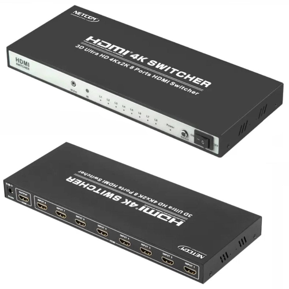Switch HDMI 2.0 8 Puertos 4K 60Hz 3D HDR HDCP 2.2 8x1 18GBps NETCOM S1575