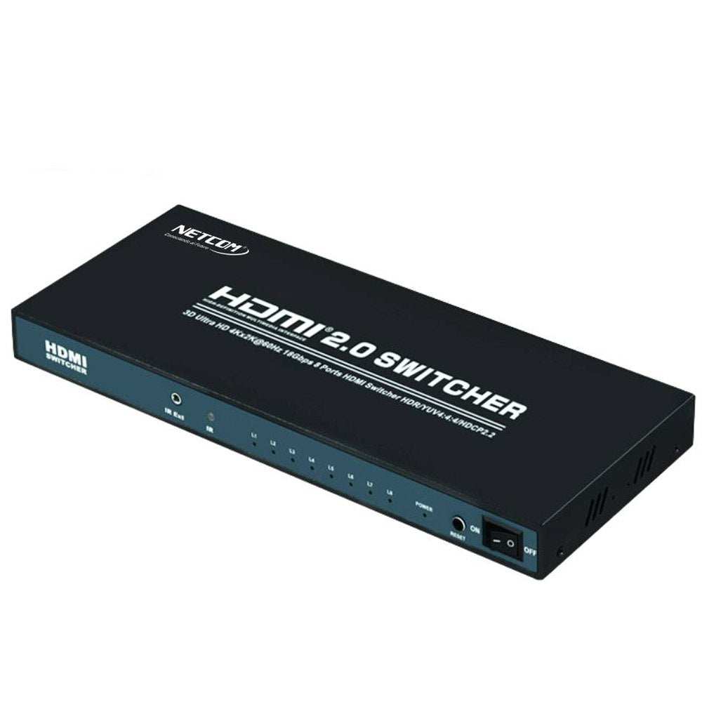 Switch HDMI 2.0 8 Puertos 4K 60Hz 3D HDR HDCP 2.2 8x1 18GBps NETCOM S1575