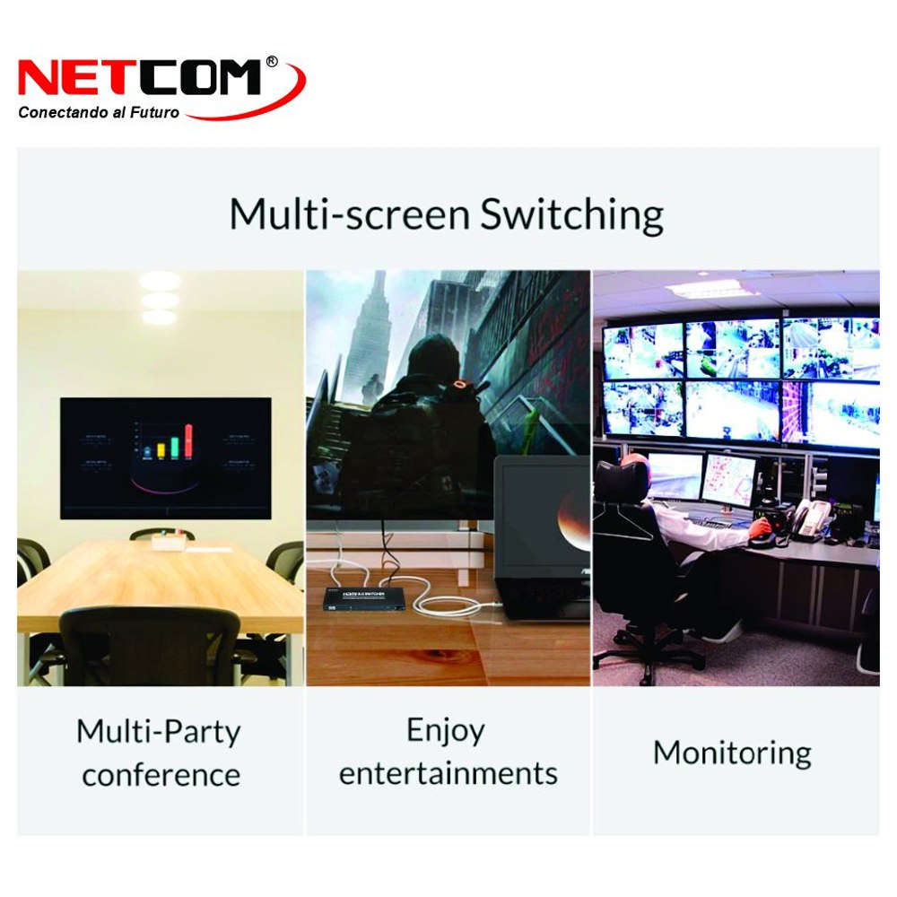 Switch HDMI 2.0 8 Puertos 4K 60Hz 3D HDR HDCP 2.2 8x1 18GBps NETCOM S1575