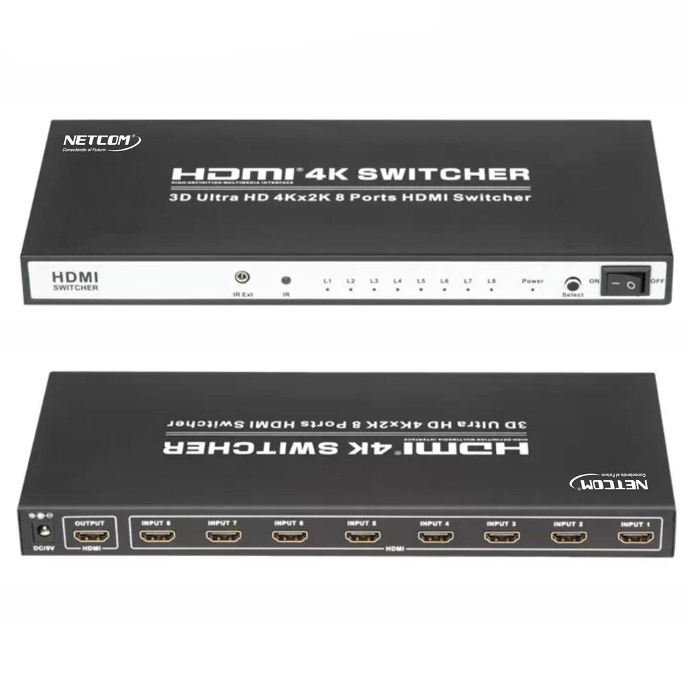 Switch HDMI 2.0 8 Puertos 4K 60Hz 3D HDR HDCP 2.2 8x1 18GBps NETCOM S1575