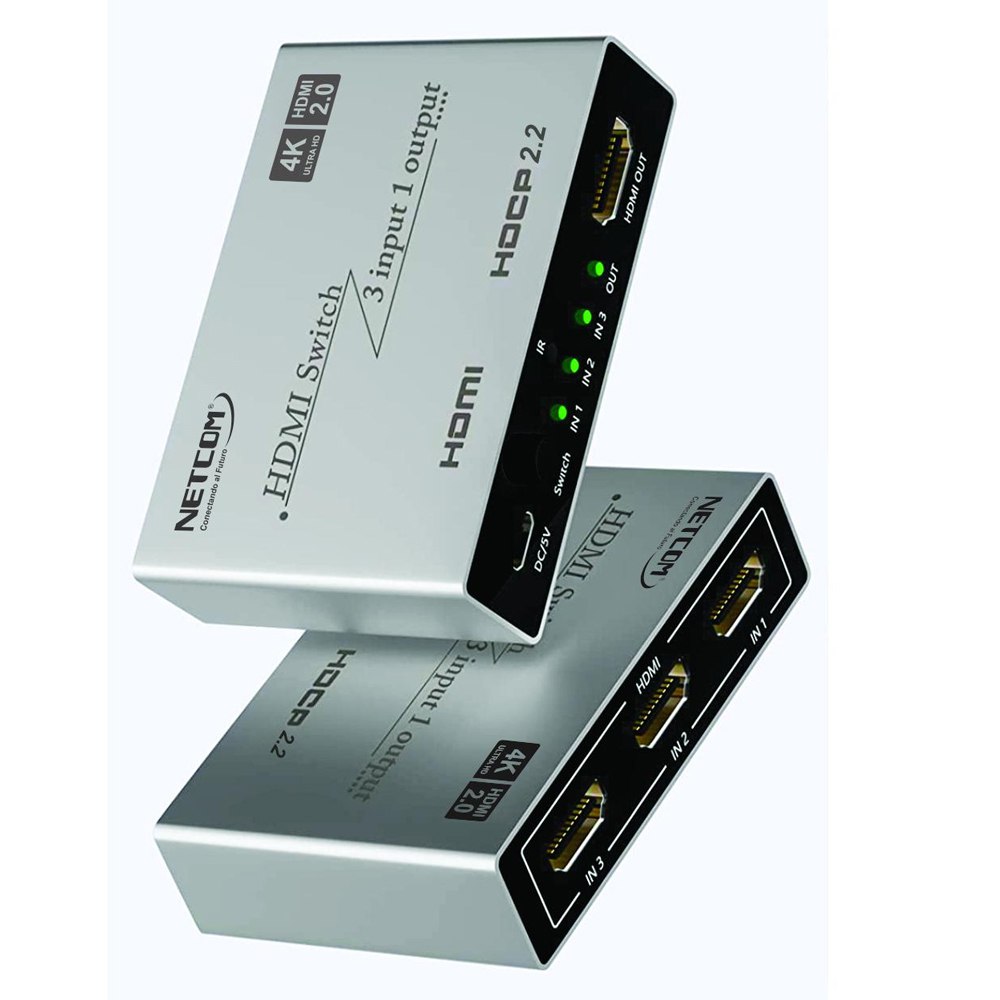 Switch HDMI 2.0 3 Puertos 4K 60Hz 3D HDR HDCP 2.2 3x1 18GBps NETCOM S1576