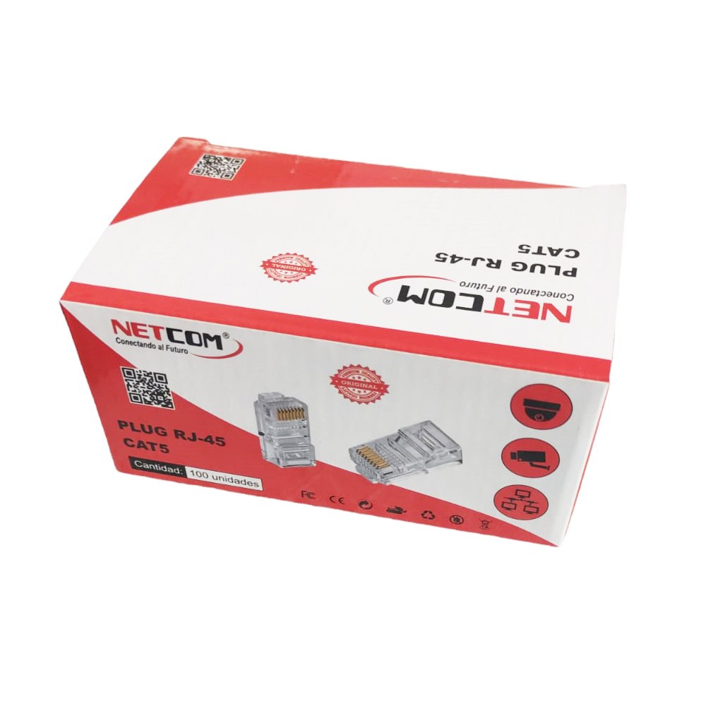 Plug Conector Rj45 Cat 5 Cat5e NETCOM Para Extensión X 100 Unidades S1578