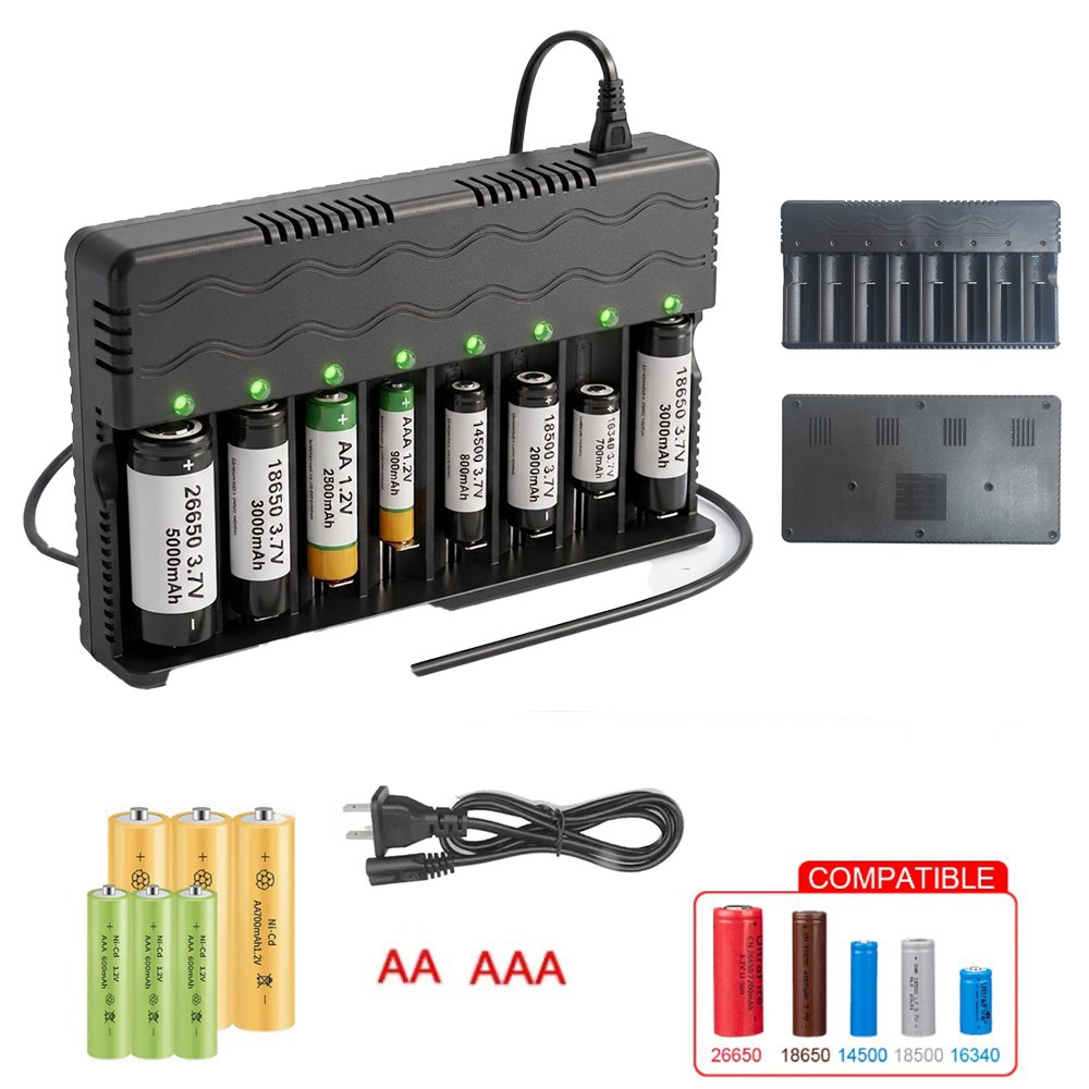 Cargador de pilas baterías recargables 8 puestos AA AAA 18650 26650 S1588