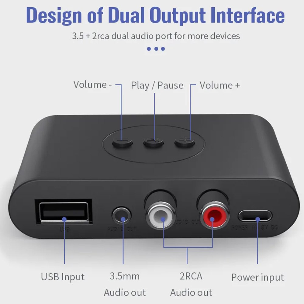 Adaptador Receptor Bluetooth 5.2 USB 2.0 RCA NFC 3.5mm S1641