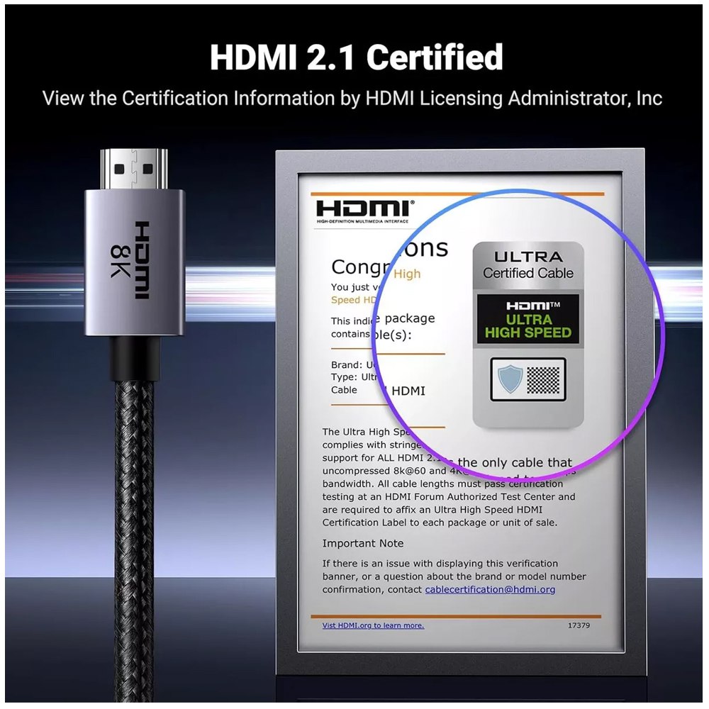 Cable Hdmi 2.1 8k 48gbps 2m UGREEN Nailon 60Hz 4k 120Hz ULTRA HD HDR S1648