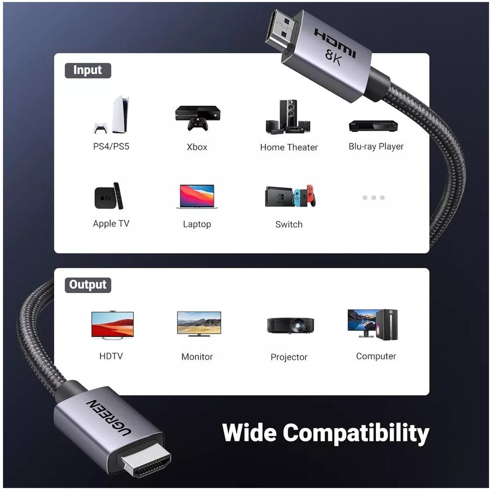 Cable Hdmi 2.1 8k 48gbps 3m UGREEN Nailon 60Hz 4k 120Hz ULTRA HD HDR S1649