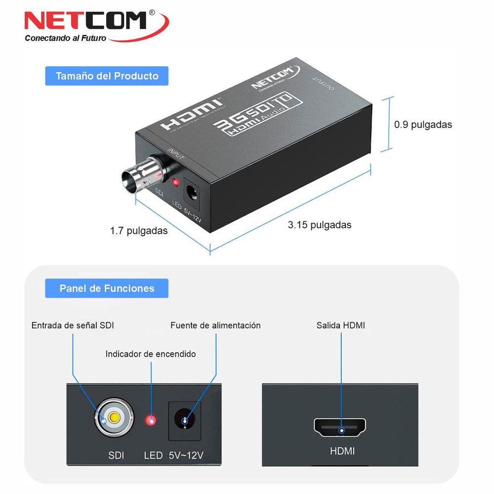 Convertidor SDI a HDMI Camaras a TV metalico 1080p NETCOM S1663