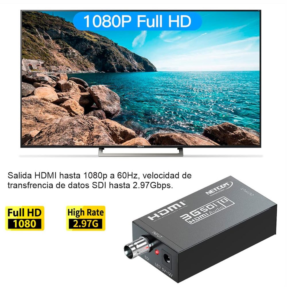 Convertidor SDI a HDMI Camaras a TV metalico 1080p NETCOM S1663