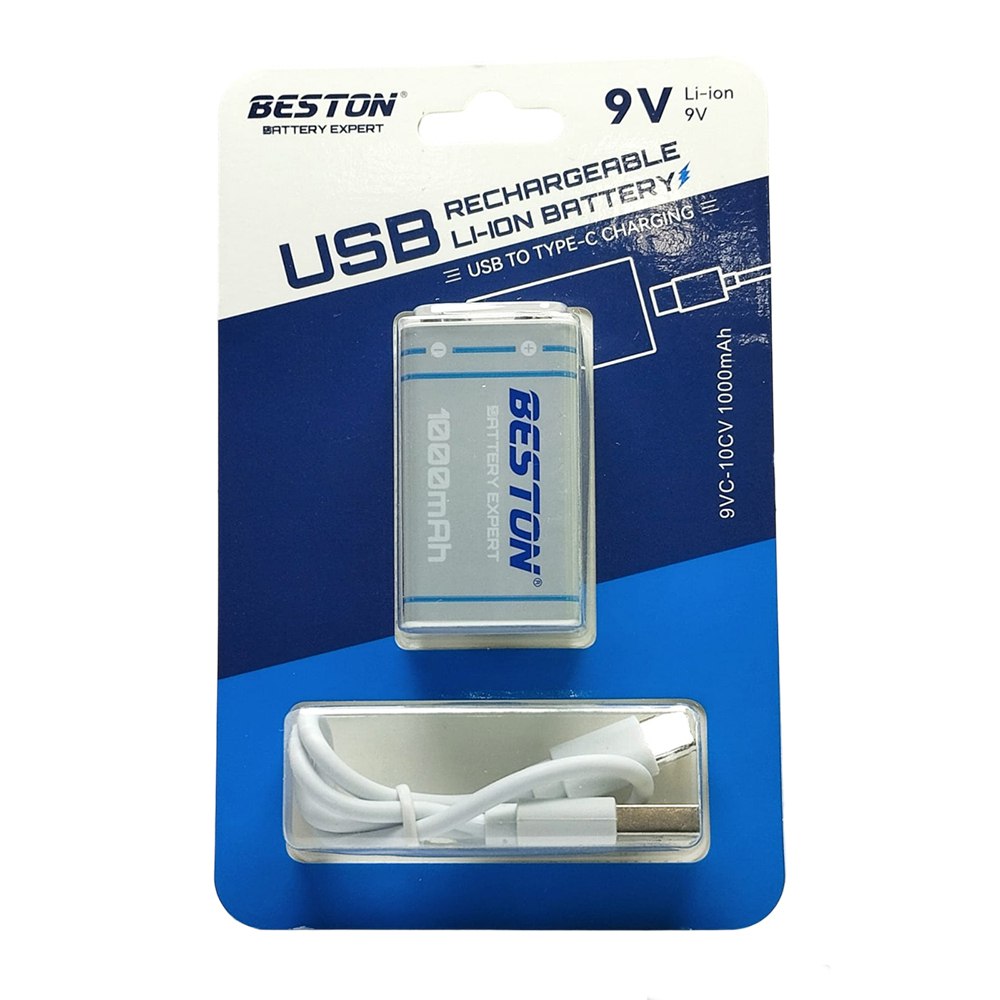 Bateria de Litio Pila 9V Recargable USB Tipo C BESTON 1000mAh S1666