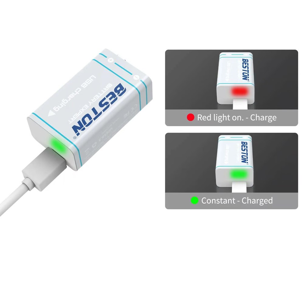 Bateria de Litio Pila 9V Recargable USB Tipo C BESTON 1000mAh S1666