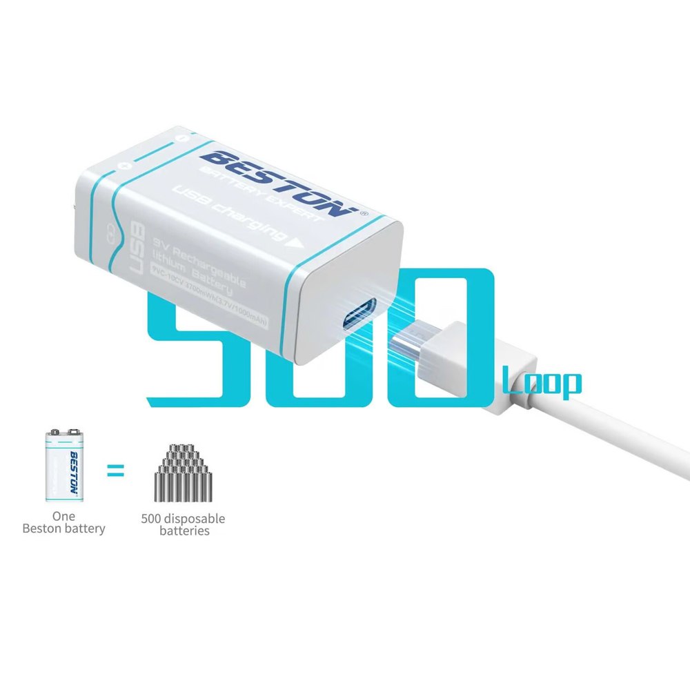 Bateria de Litio Pila 9V Recargable USB Tipo C BESTON 1000mAh S1666