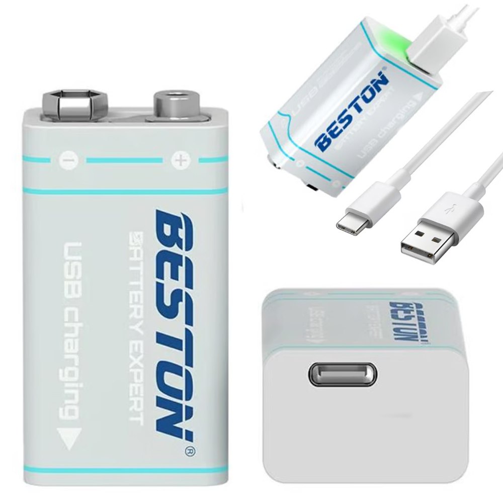 Bateria de Litio Pila 9V Recargable USB Tipo C BESTON 1000mAh S1666