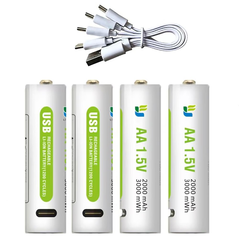 4 Baterias de Litio Recargable AA Pila 1.5V 3000mAh USB Tipo C S1667