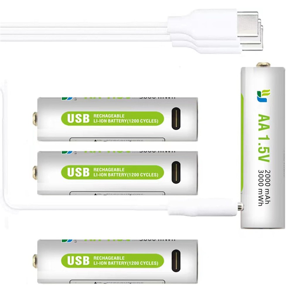 4 Baterias de Litio Recargable AA Pila 1.5V 3000mAh USB Tipo C S1667