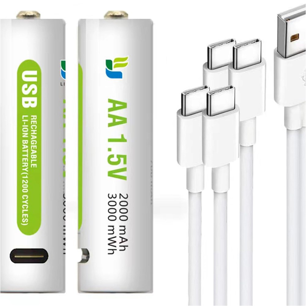 4 Baterias de Litio Recargable AA Pila 1.5V 3000mAh USB Tipo C S1667