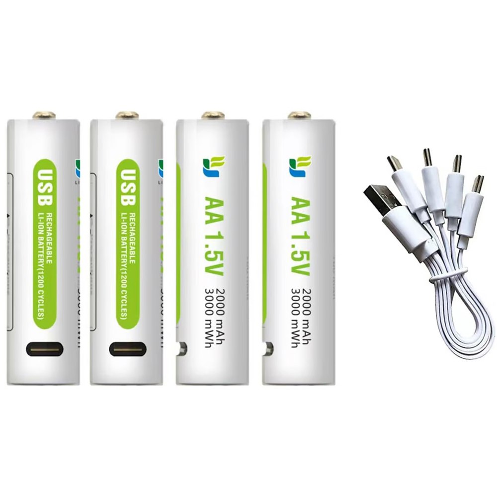 4 Baterias de Litio Recargable AA Pila 1.5V 3000mAh USB Tipo C S1667