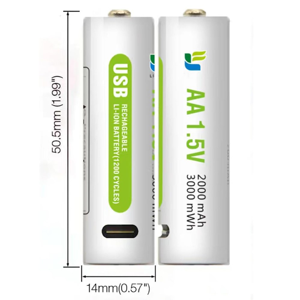 4 Baterias de Litio Recargable AA Pila 1.5V 3000mAh USB Tipo C S1667