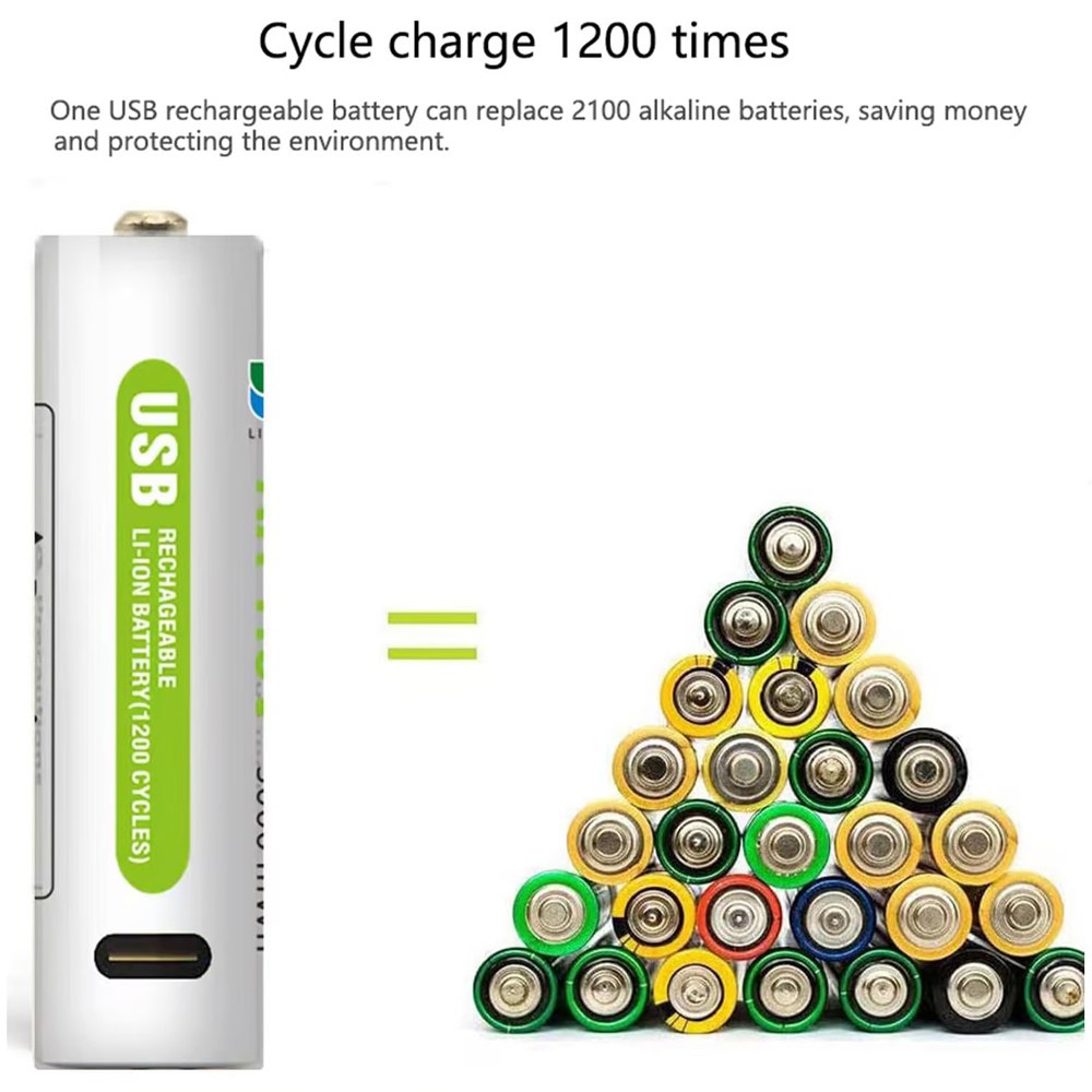 4 Baterias de Litio Recargable AA Pila 1.5V 3000mAh USB Tipo C S1667