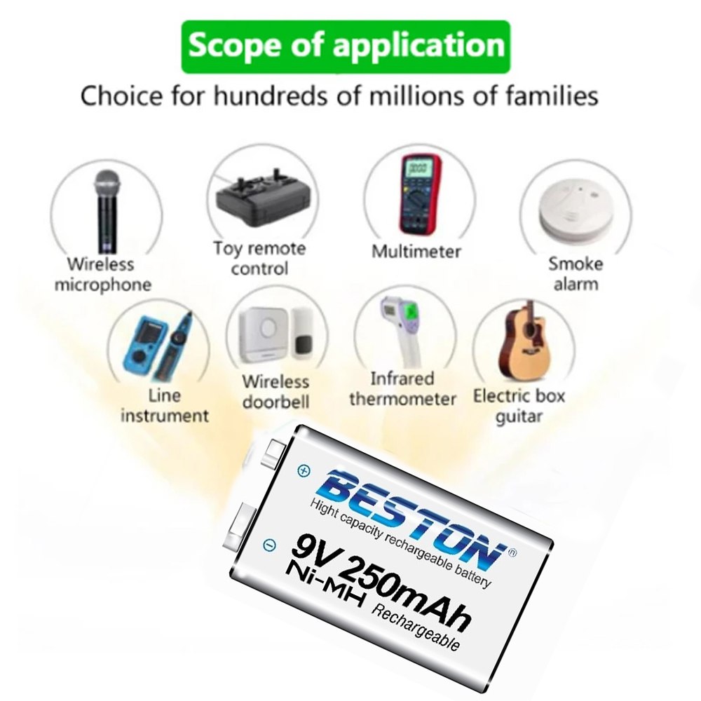 Bateria de Nimh Pila 9V Recargable BESTON 250mAh S1668
