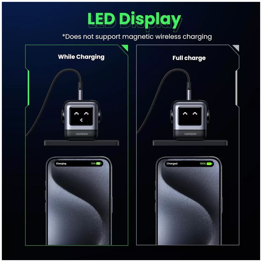 Cargador UGREEN Robot 30 Watts Tipo C Pantalla Led Carga Rapida NEXODE S1669