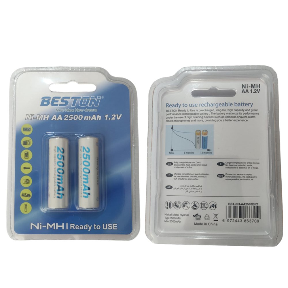 Blister 2 Baterias de Nimh Recargable AA Pilas 1.2V 2500mAh BESTON S1674