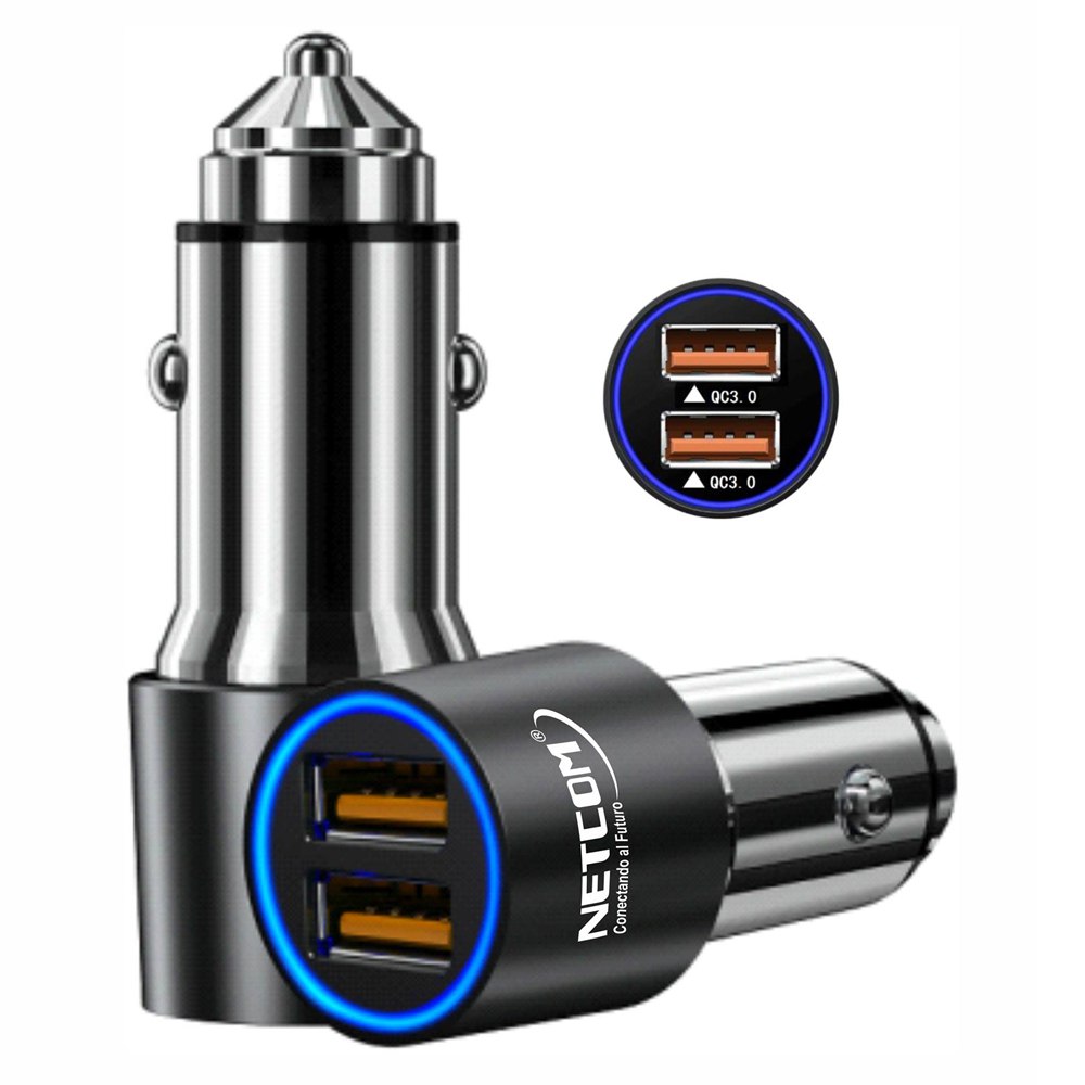 Cargador para Auto 2 USB QC3.0 NETCOM 3.4A 12V - 24V Carga Rapida S1686