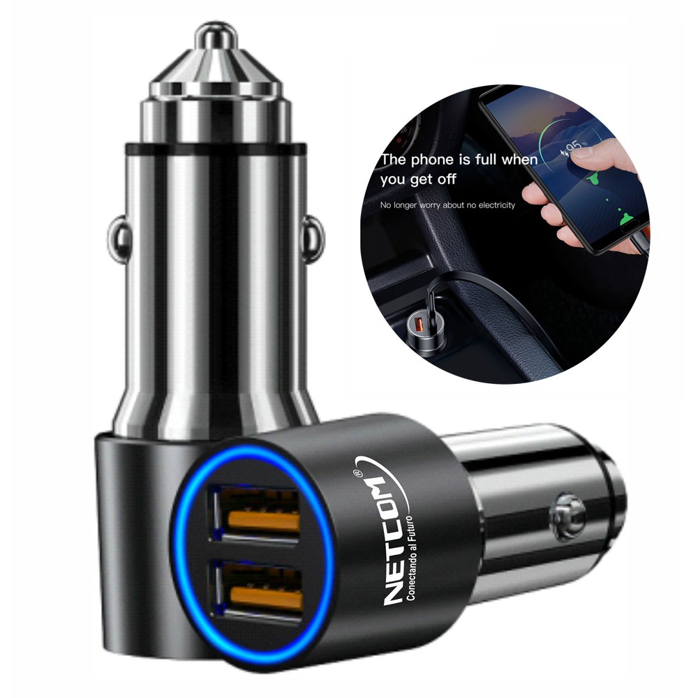 Cargador para Auto 2 USB QC3.0 NETCOM 3.4A 12V - 24V Carga Rapida S1686