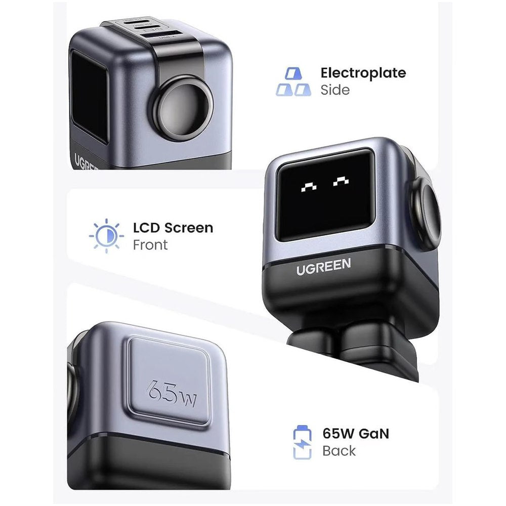 Cargador UGREEN Robot 65 Watts Tipo C Pantalla Led Carga Rapida NEXODE S1690