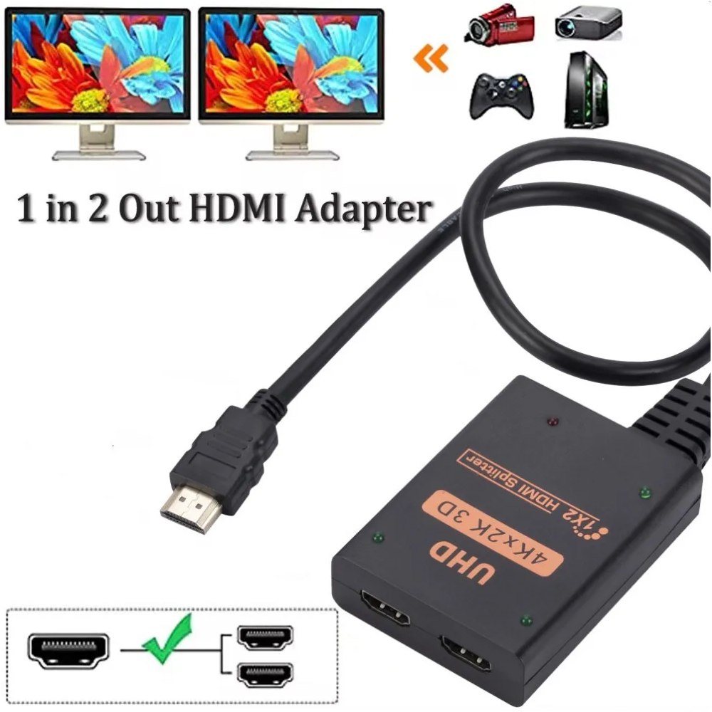 Splitter Hdmi 1x2 Full HD 4K con Cable Multiplica Señal Conecta 2 tv S1692