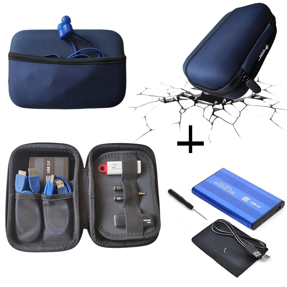 Funda Anti Golpes + Case Disco Duro Externo 2.5 Doble Bolsillo - Azul S1698