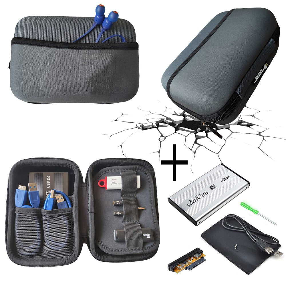 Funda Anti Golpes + Case Disco Duro Externo 2.5 Doble Bolsillo - Gris S1699