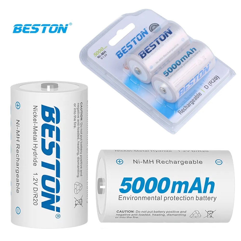 2 Baterias de Ni-MH Recargable Tipo D Pilas 1.2V 5000mAh BESTON S1701