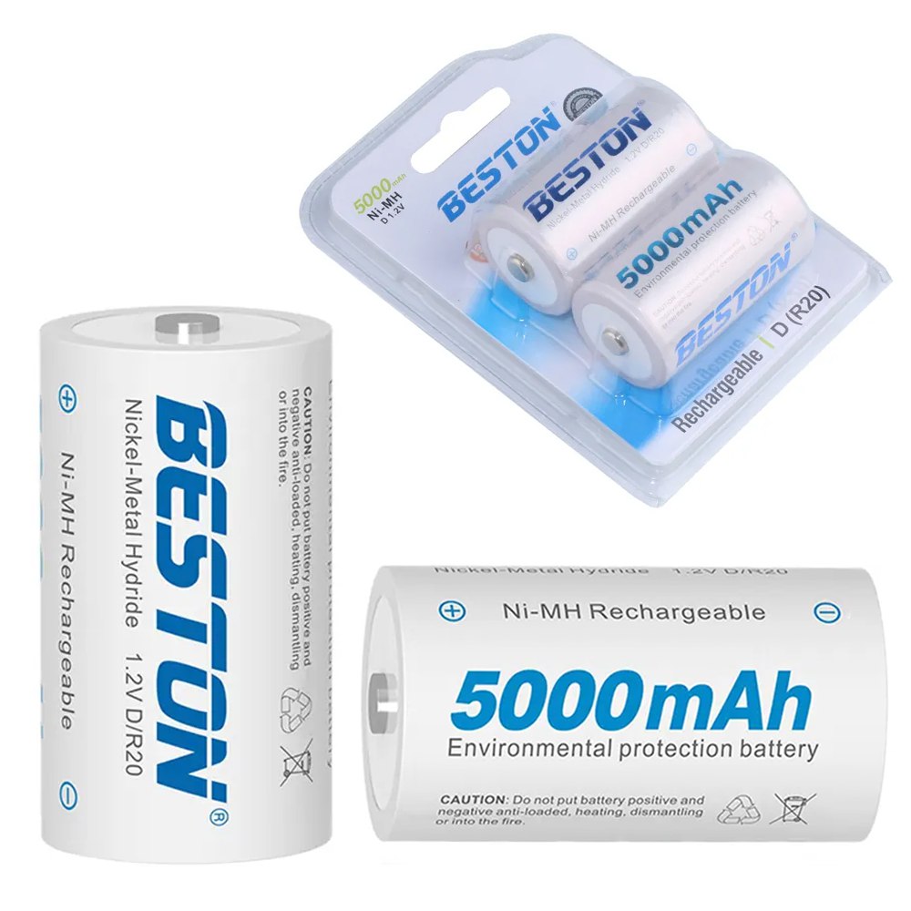 2 Baterias de Ni-MH Recargable Tipo D Pilas 1.2V 5000mAh BESTON S1701