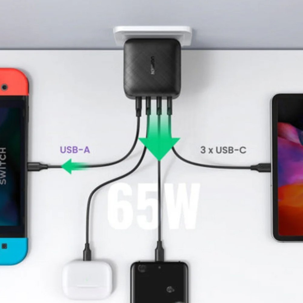 Cargador Ugreen Nexode GaN 65W de Carga Rápida 3 USB-C + 1 USB-A 70773 S1705