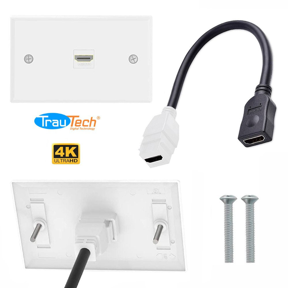 Placa ABS HDMI 2.0 4K Faceplate HDMI Hembra 1 Puesto con Cable Empalme S1709