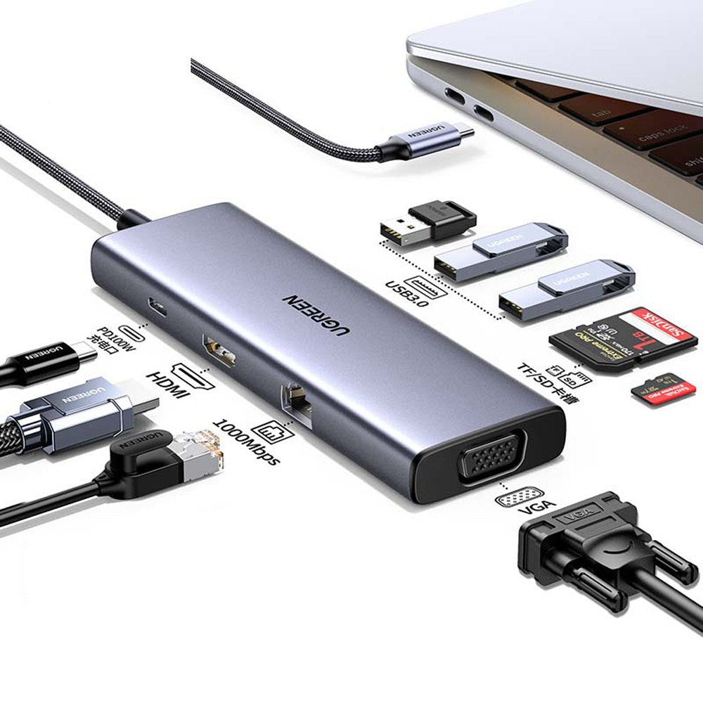 Adaptador Tipo C 9 en 1 Multiport Hub Estacion Lan Hdmi 4k UGREEN 100W S1715
