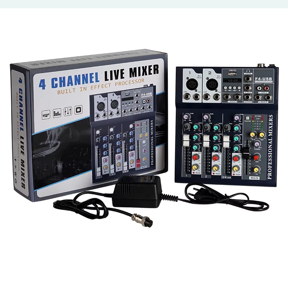Mezclador de Audio Portátil con Bluetooth USB DJ Karaoke 48V 4 Canales S1719