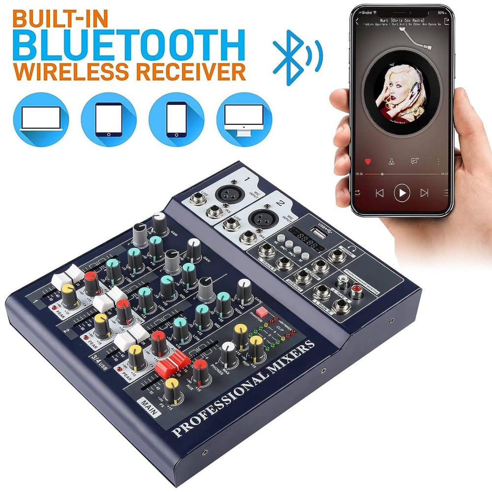 Mezclador de Audio Portátil con Bluetooth USB DJ Karaoke 48V 4 Canales S1719