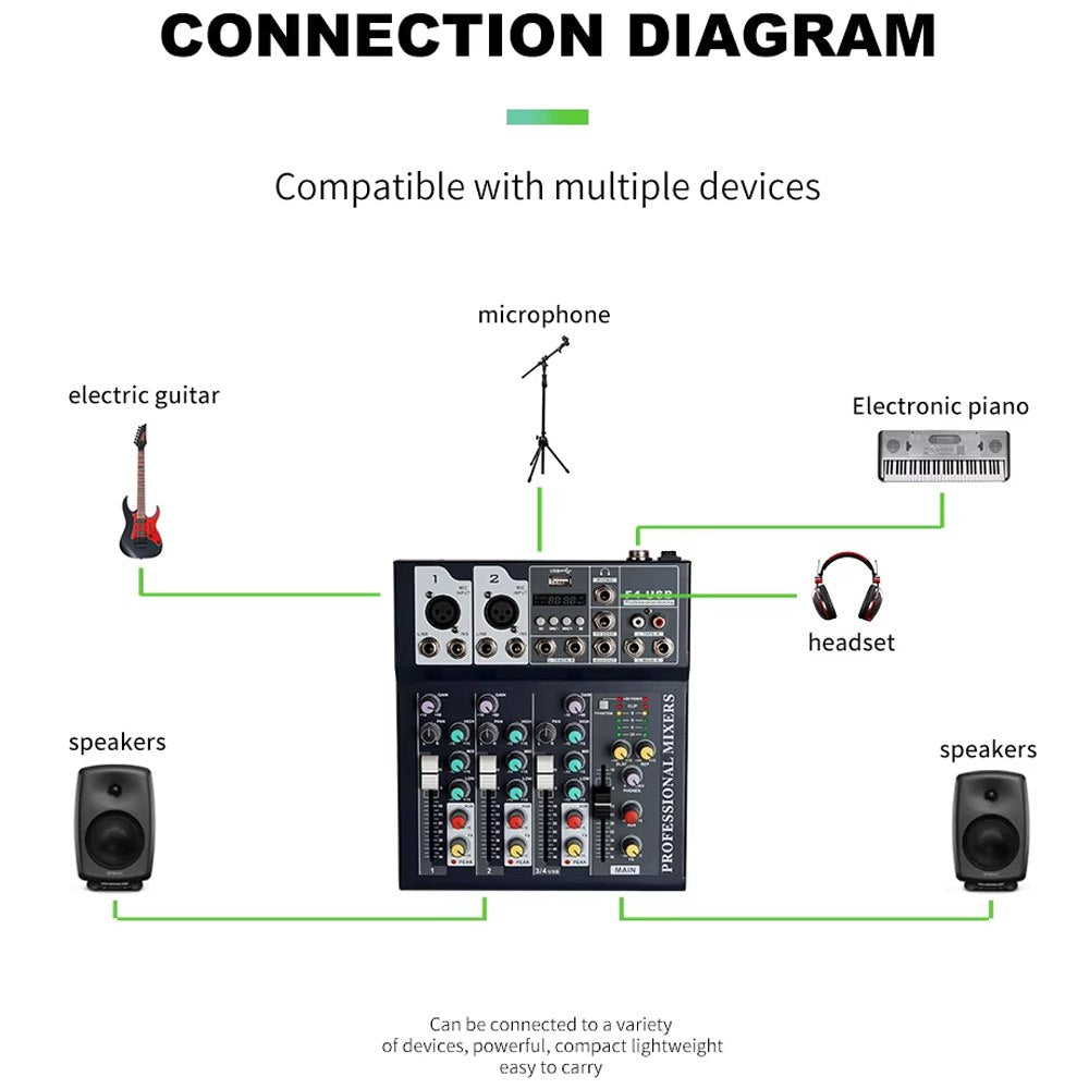 Mezclador de Audio Portátil con Bluetooth USB DJ Karaoke 48V 4 Canales S1719