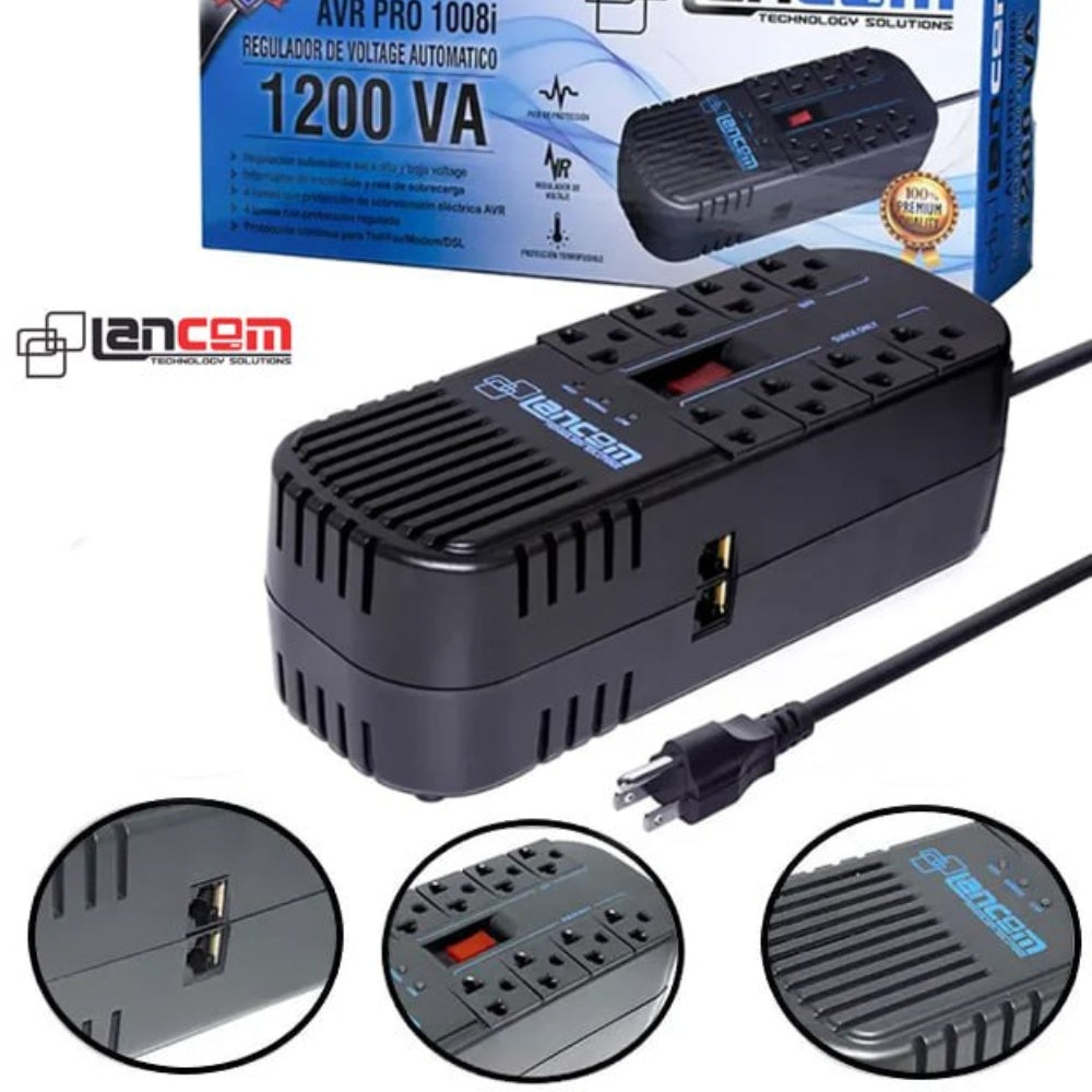 Estabilizador de Voltaje LANCOM AVR PRO 1008i 8 Tomas 1200VA 500w S1724