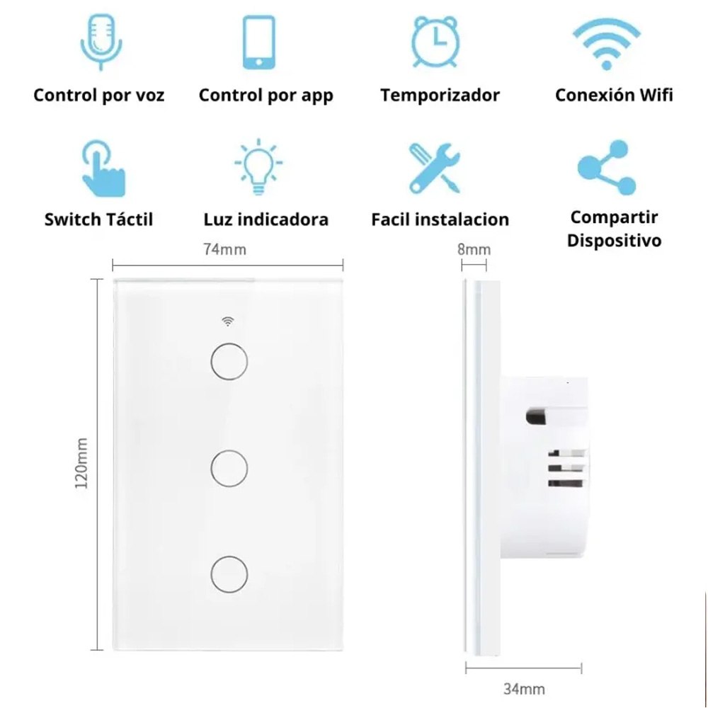 Interruptor 3 Tomas Inteligente Wifi Control Voz Alexa Google Tuya S1746