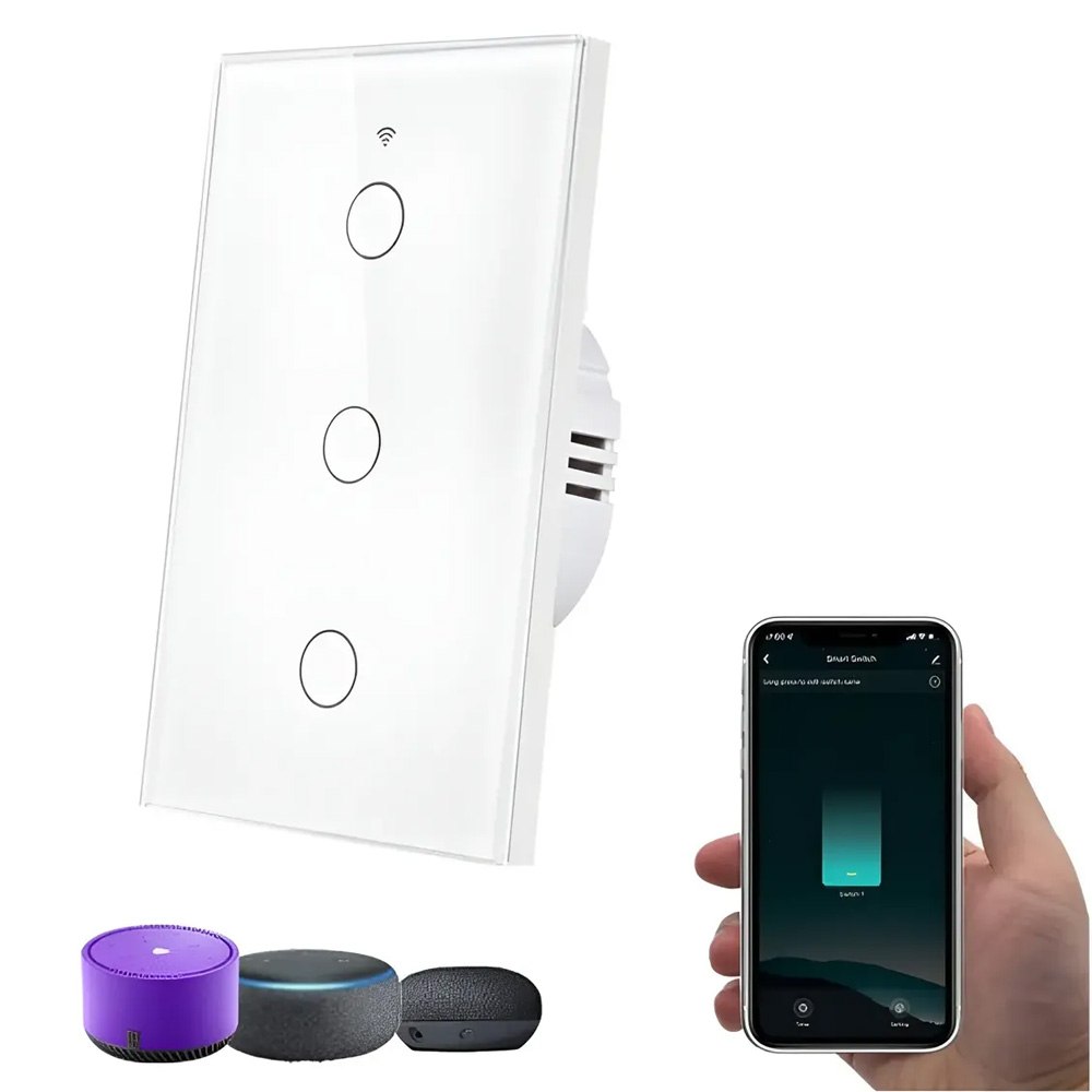 Interruptor 3 Tomas Inteligente Wifi Control Voz Alexa Google Tuya S1746