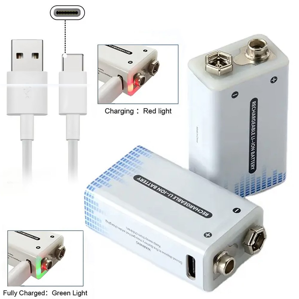 Bateria de Litio Pila 9V Recargable USB tipo C 1350mAh S1748