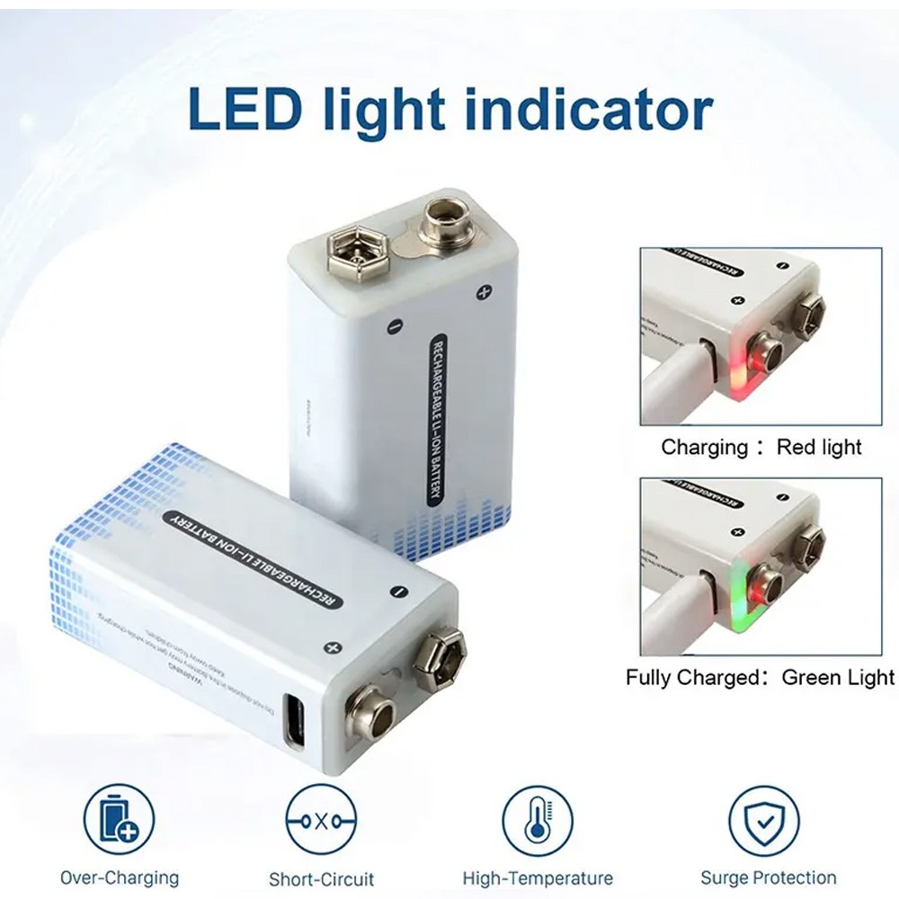 Bateria de Litio Pila 9V Recargable USB tipo C 1350mAh S1748