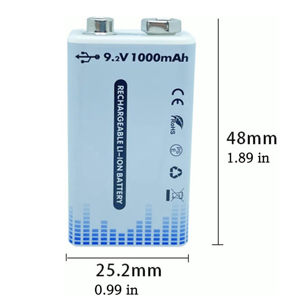 Bateria de Litio Pila 9V Recargable USB tipo C 1350mAh S1748