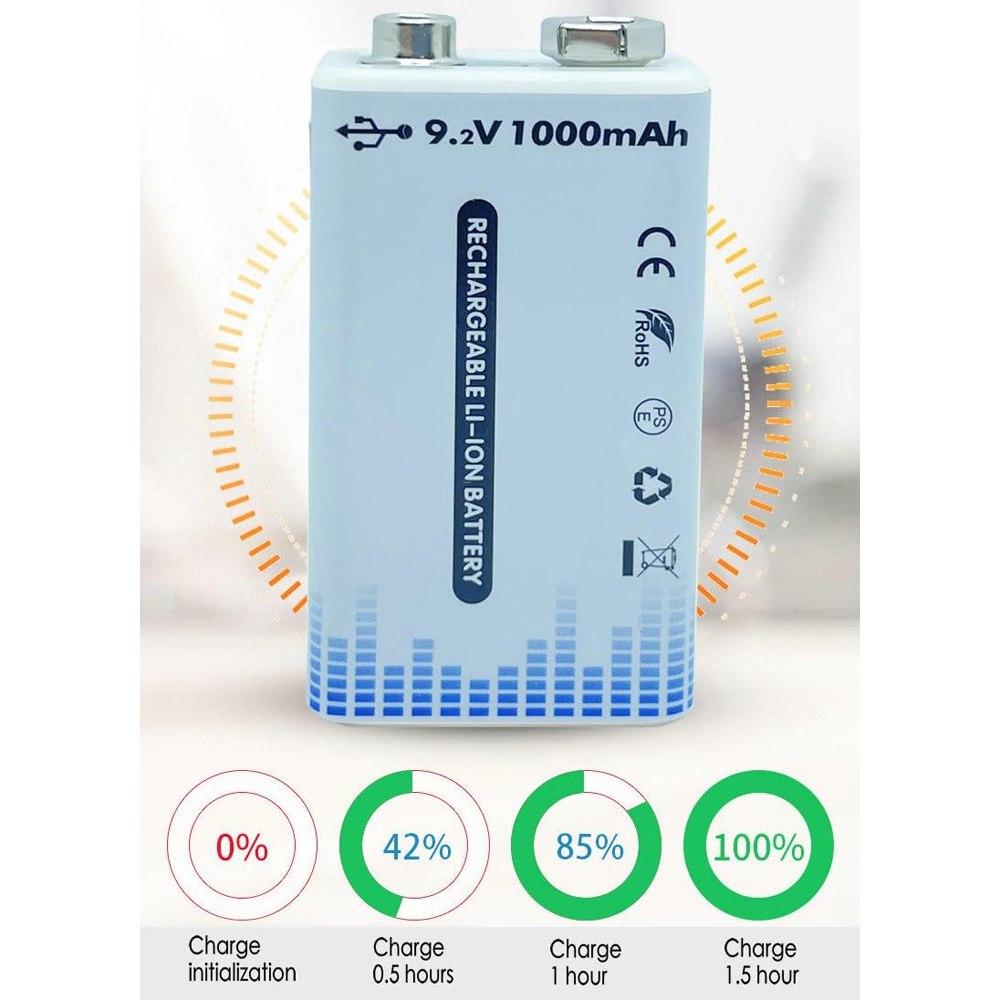 Bateria de Litio Pila 9V Recargable USB tipo C 1350mAh S1748