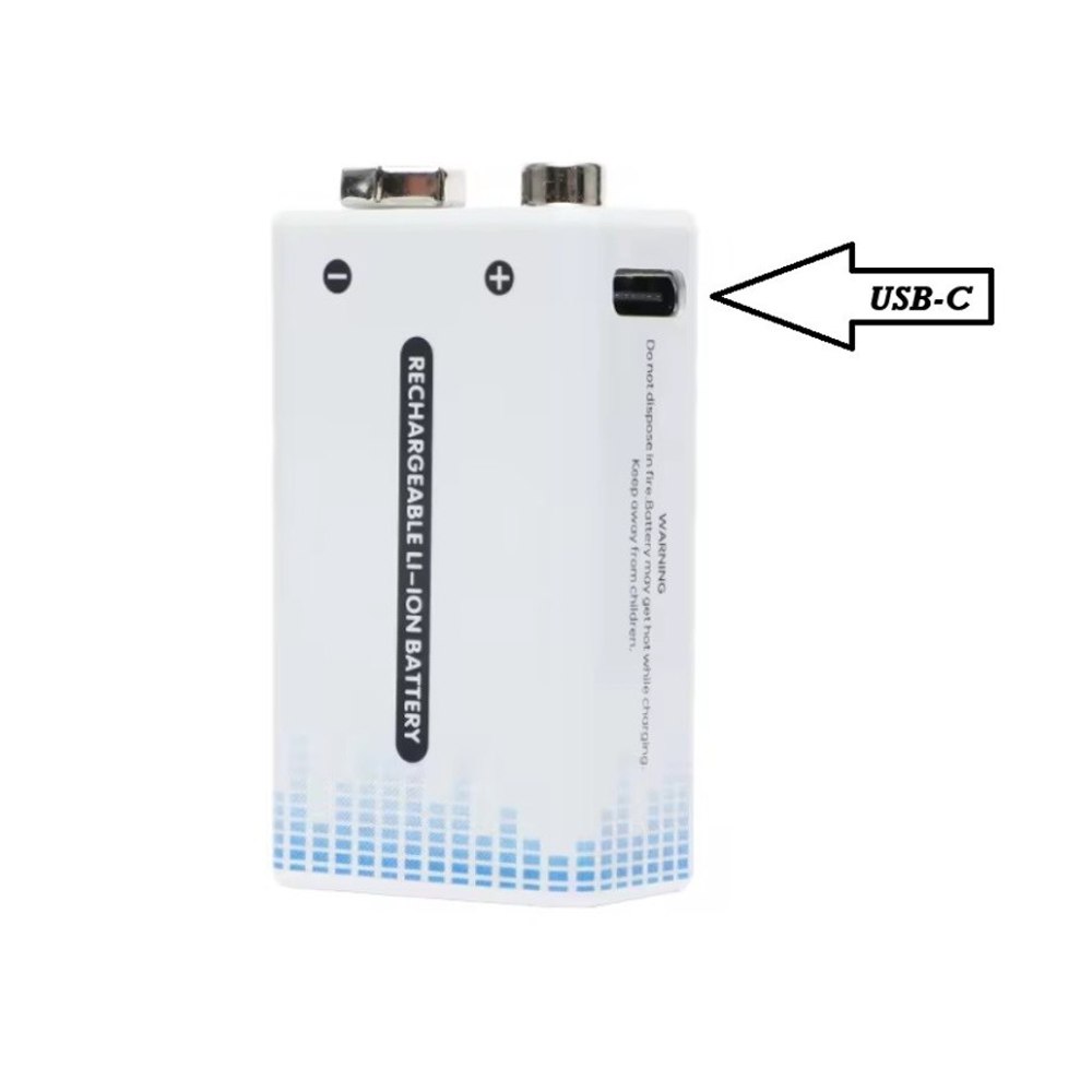 Bateria de Litio Pila 9V Recargable USB tipo C 1350mAh S1748