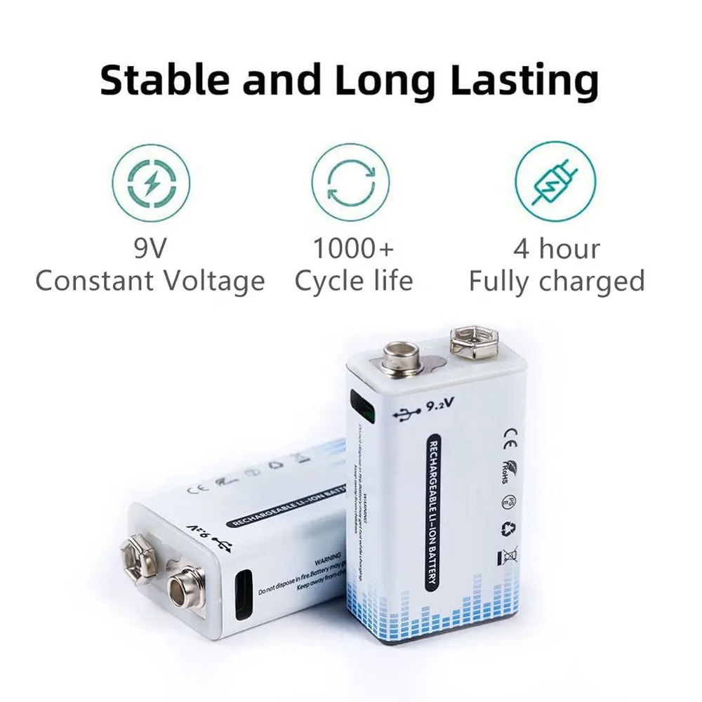Bateria de Litio Pila 9V Recargable USB tipo C 1350mAh S1748